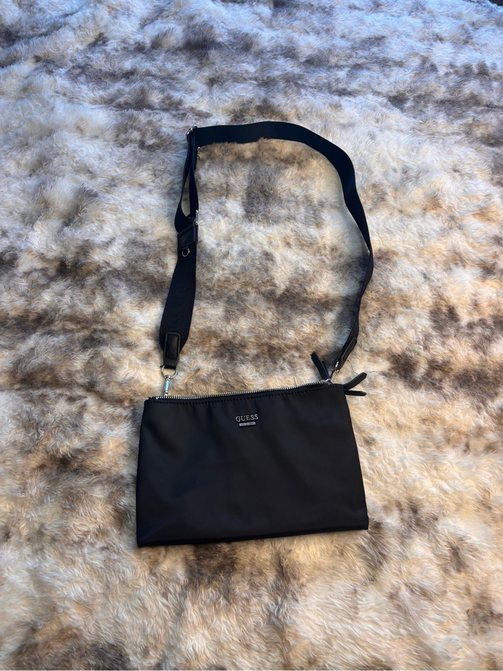 Vintage Y2K GUESS Black Nylon Crossbody Bag with Adjustable Strap